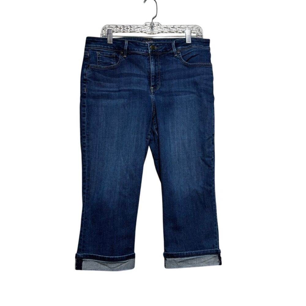 NYDJ Marilyn Straight Jeans Womens Size 14 Lift x Tuck Cropped Cuff Dark Wash